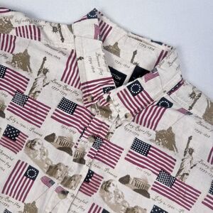 Cotton Traders Sport Mens Short Sleeve Button Down Shirt Large American Flag USA
